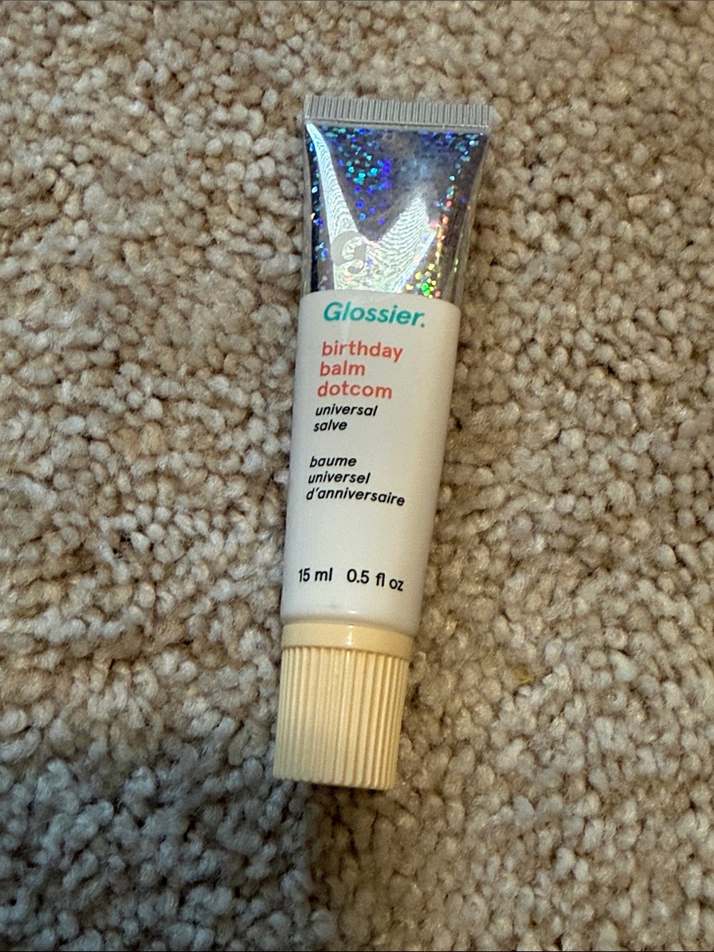 Glossier Birthday Balm Dotcom Tube with Holographic Cap - White & Iridescent